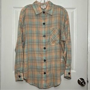 NWOT BiBi Sage and Peach Casual Drop shoulder Button Down Shirt